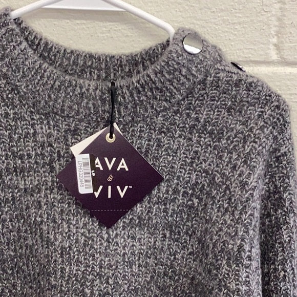 Women's Button Crewneck Pullover Sweater - Ava & Viv™ Gray - XXL (17) - new