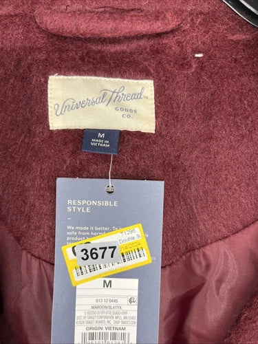 Women's Double Breasted Cocoon Overcoat - Universal Thread Maroon M