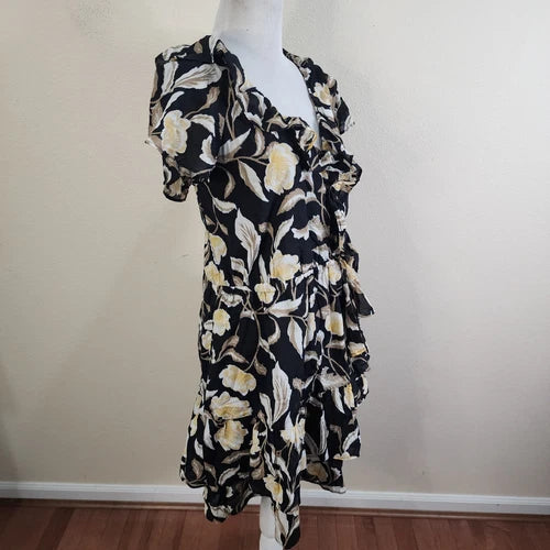 Universal Thread Women's Short Sleeve Mini A-Line Dress Black Floral Size Large
