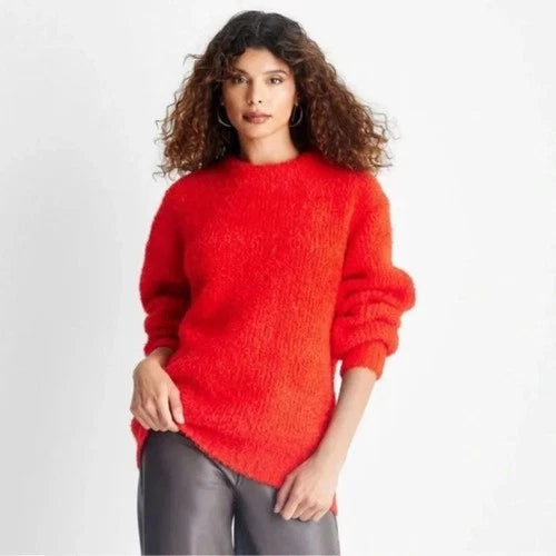 Future Collective Women's Crewneck Relaxed Teddy Sweater Red Size XS
