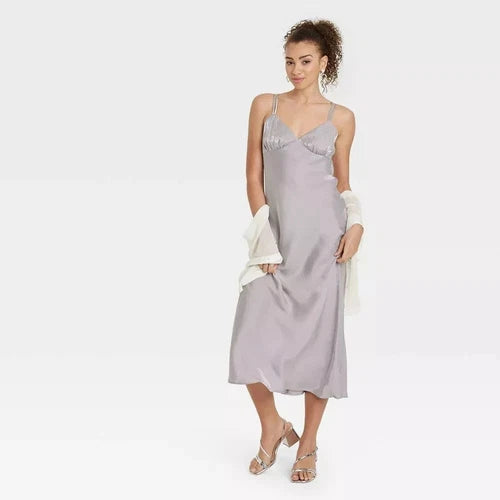 Wild Fable Women's Size XXS Iridescent Maxi Slip Dress Gray