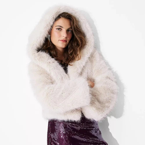 Women's Cropped Hooded Faux Fur Jacket - Wild Fable