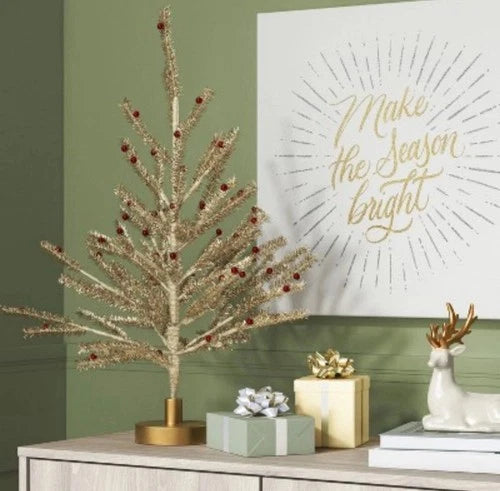 24" Decorated Gold Tinsel Artificial Christmas Tree - Threshold