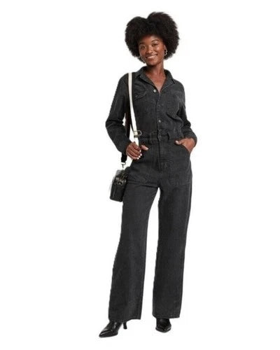 Universal Thread Womens Long Sleeve Utility Baggy Denim Jumpsuit Black Size 10