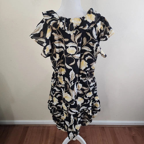 Universal Thread Women's Short Sleeve Mini A-Line Dress Black Floral Size Large