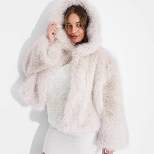 Women's Cropped Hooded Faux Fur Jacket - Wild Fable