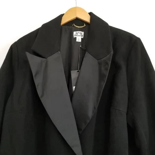 NWT Future Collective Black Notched Lapel Double Breasted Coat Size 1X