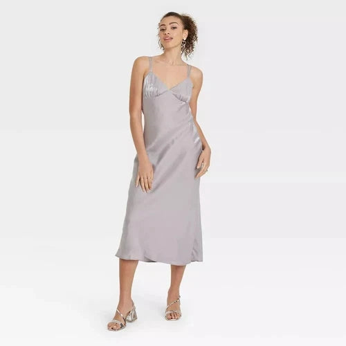 Wild Fable Women's Size XXS Iridescent Maxi Slip Dress Gray