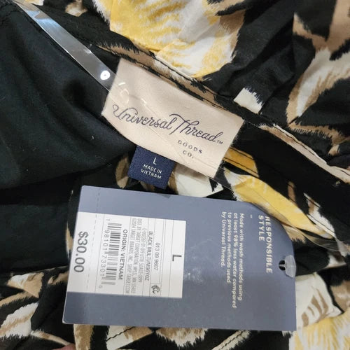 Universal Thread Women's Short Sleeve Mini A-Line Dress Black Floral Size Large