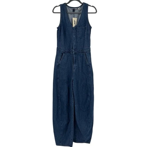 Universal Thread Women's Medium Wash Curved Leg Denim Jumpsuit Overall Size 2