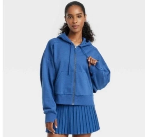 Women's Fleece Full-Zip Hooded Sweatshirt - JoyLab Sapphire Blue XL