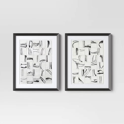 (Set of 2) 16"x20" Patterned Lines Abstract Framed Arts Black - Threshold