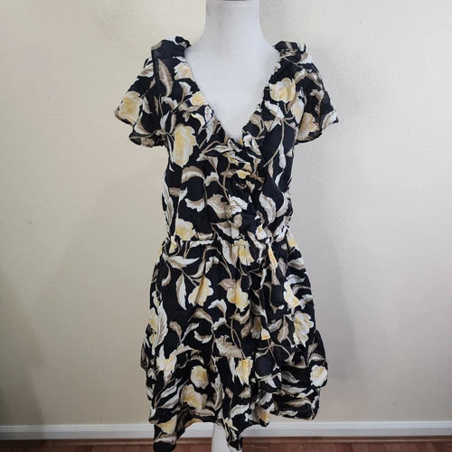 Universal Thread Women's Short Sleeve Mini A-Line Dress Black Floral Size Large
