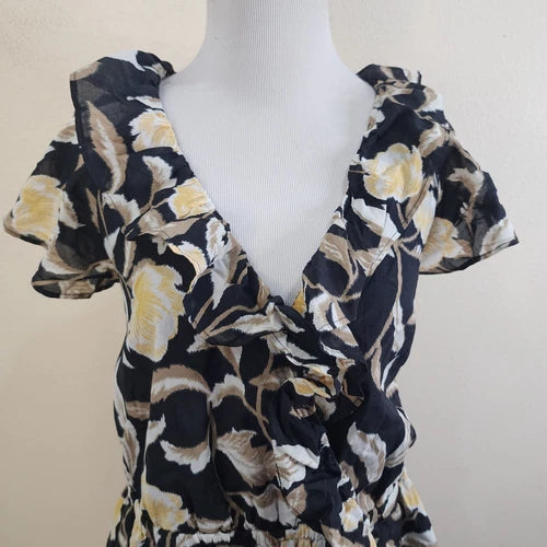 Universal Thread Women's Short Sleeve Mini A-Line Dress Black Floral Size Large