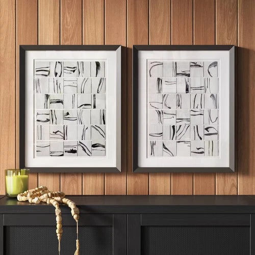 (Set of 2) 16"x20" Patterned Lines Abstract Framed Arts Black - Threshold
