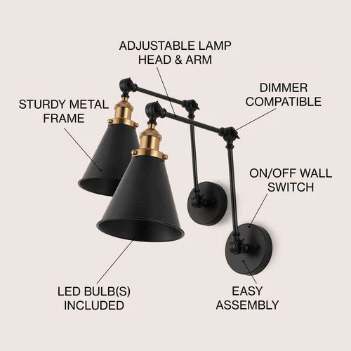 JONATHAN Y Rover 7 in. Adjustable Classic Glam Arm Metal LED Wall Sconce (2 PK)